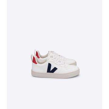 Kids' Veja V-10 LACES CWL Shoes White/Navy | ZA 791WNB